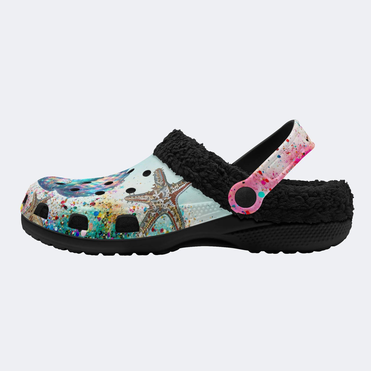 Colorful shells and starfish - Fur Lined Slippers/Sandals