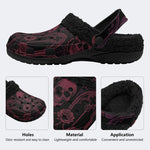 Gothic Wine Rose Skull‑Fur Lined Slippers Sandals