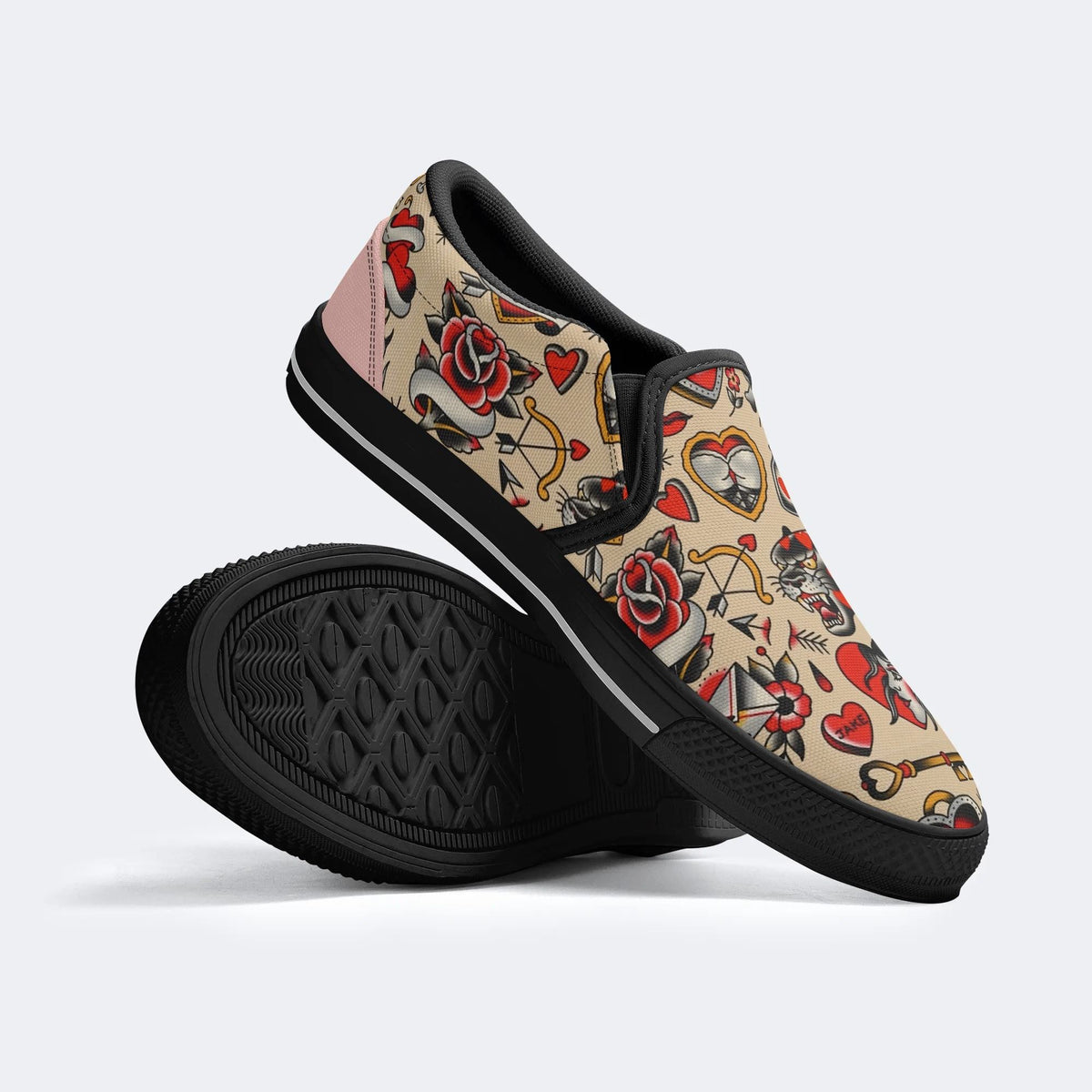 Red Love Heart - Slip On Shoes