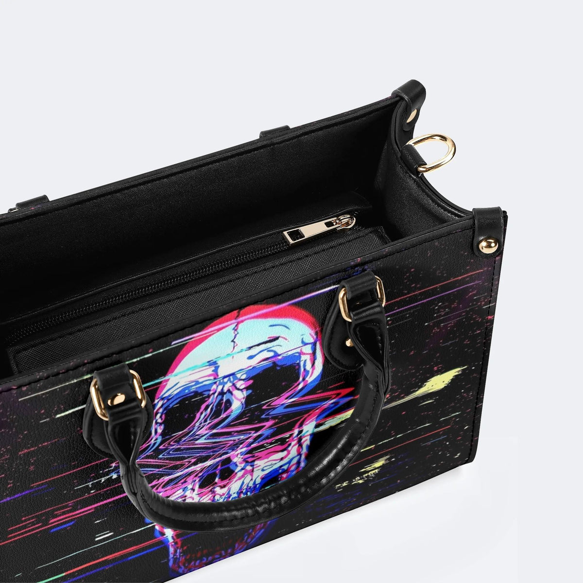Distorted And Separated Skull - Leather Handbag