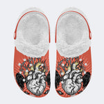 Burning Hearts Print - Fur Lined Slippers/Sandals