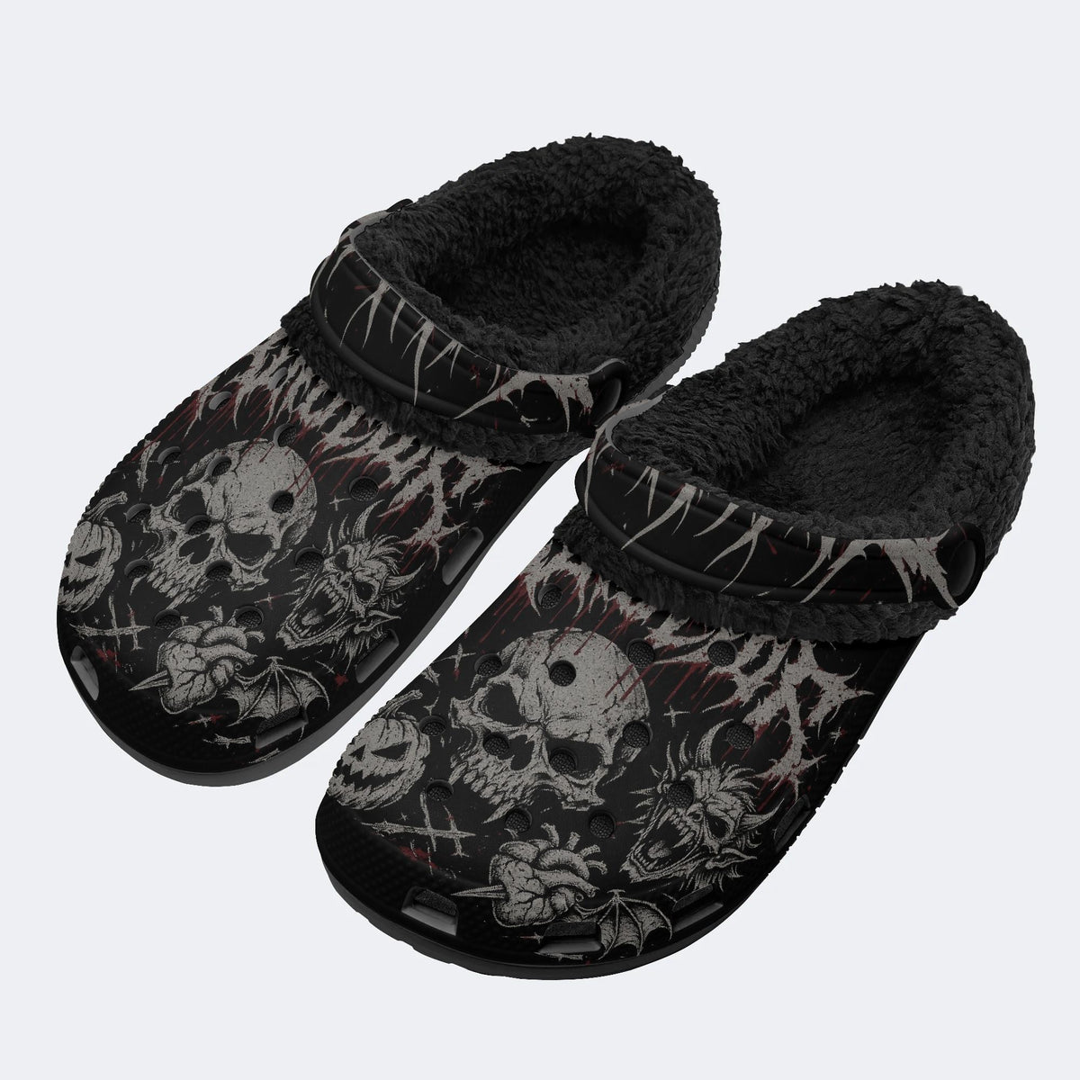 Spooky Skull Bat - Fur Lined Slippers/Sandals