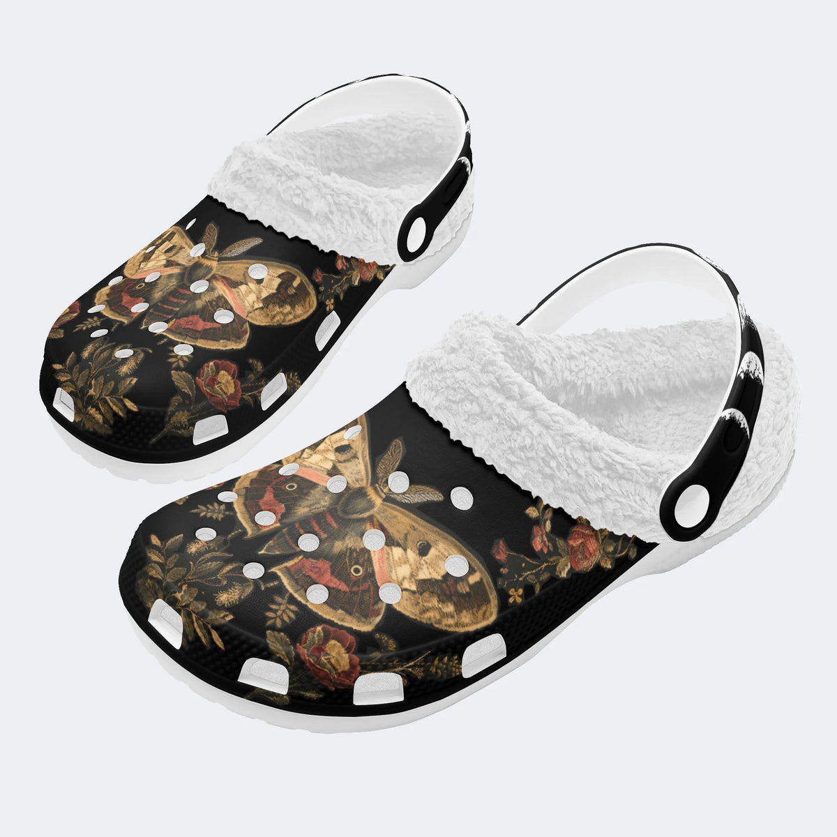 Moth In The Forest Vintage Print - Fur Lined Slippers/Sandals