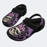 Gothic Crown Skull Purple Rose Flame - Fur Lined Slippers/Sandals