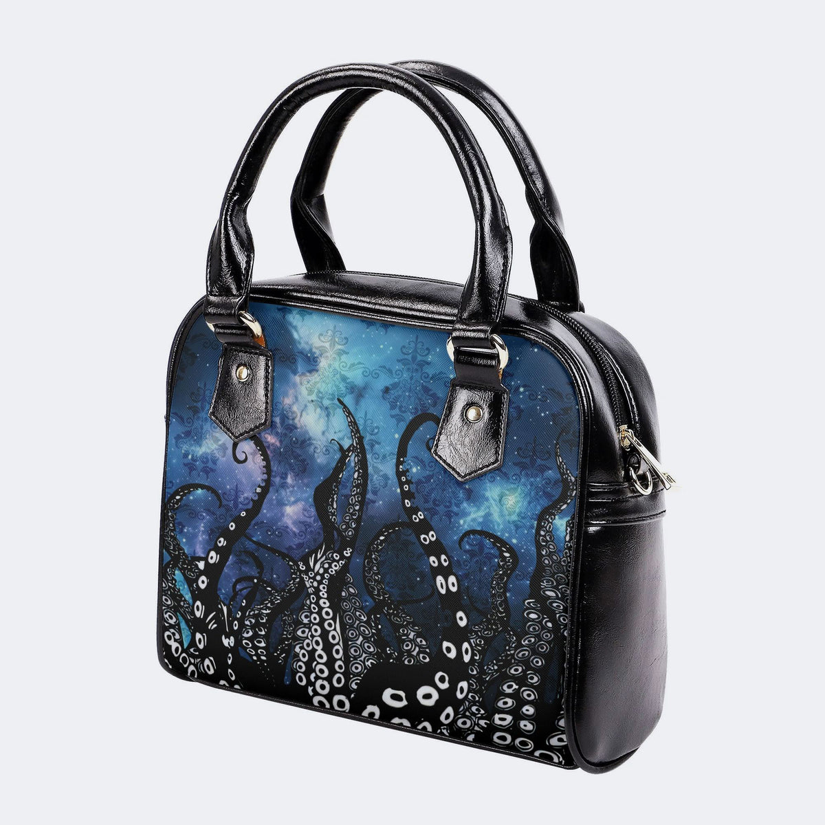 Starry Octopus Print - Leather Shoulder Handbag