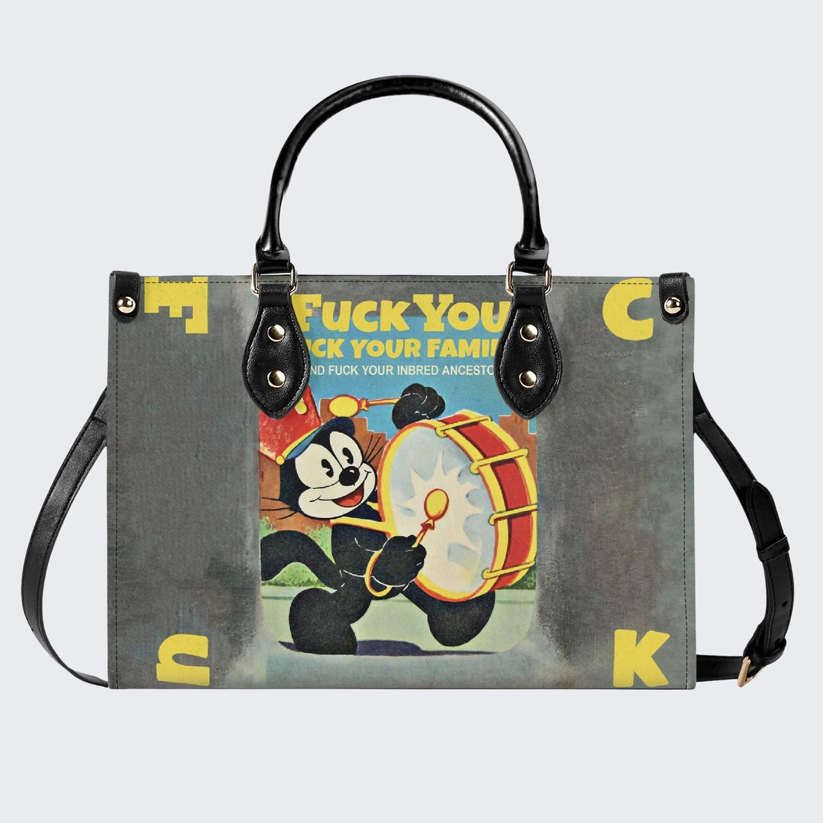 Cat Playing Drums - Leather Handbag