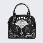 White Moth On Mushroom Bush - Leather Shoulder Handbag