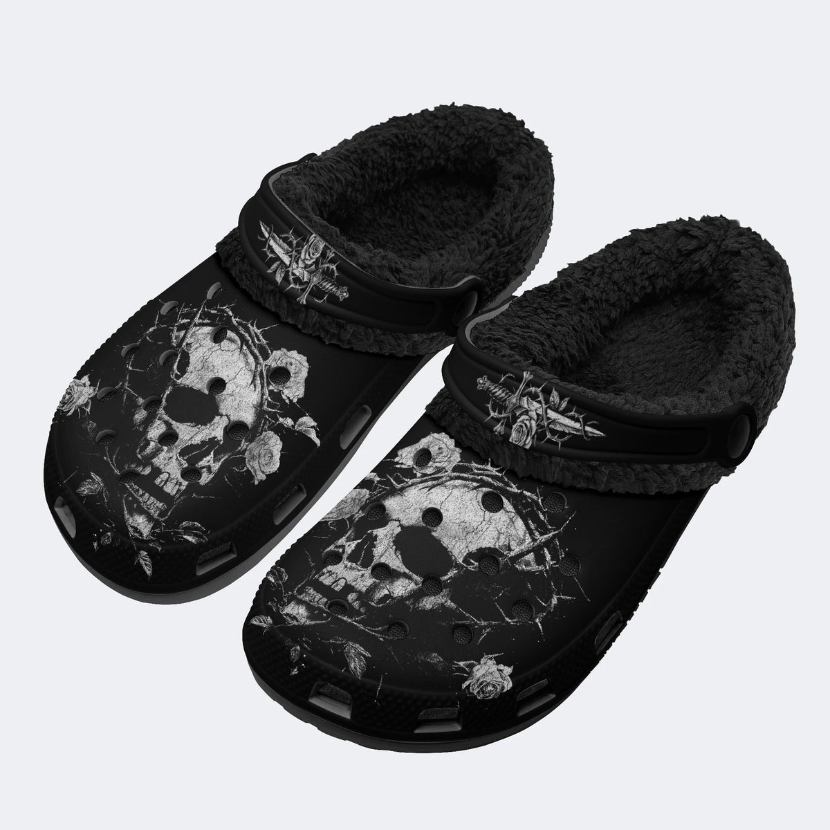 Dark Thorn Skull‑Fur Lined Slippers Sandals