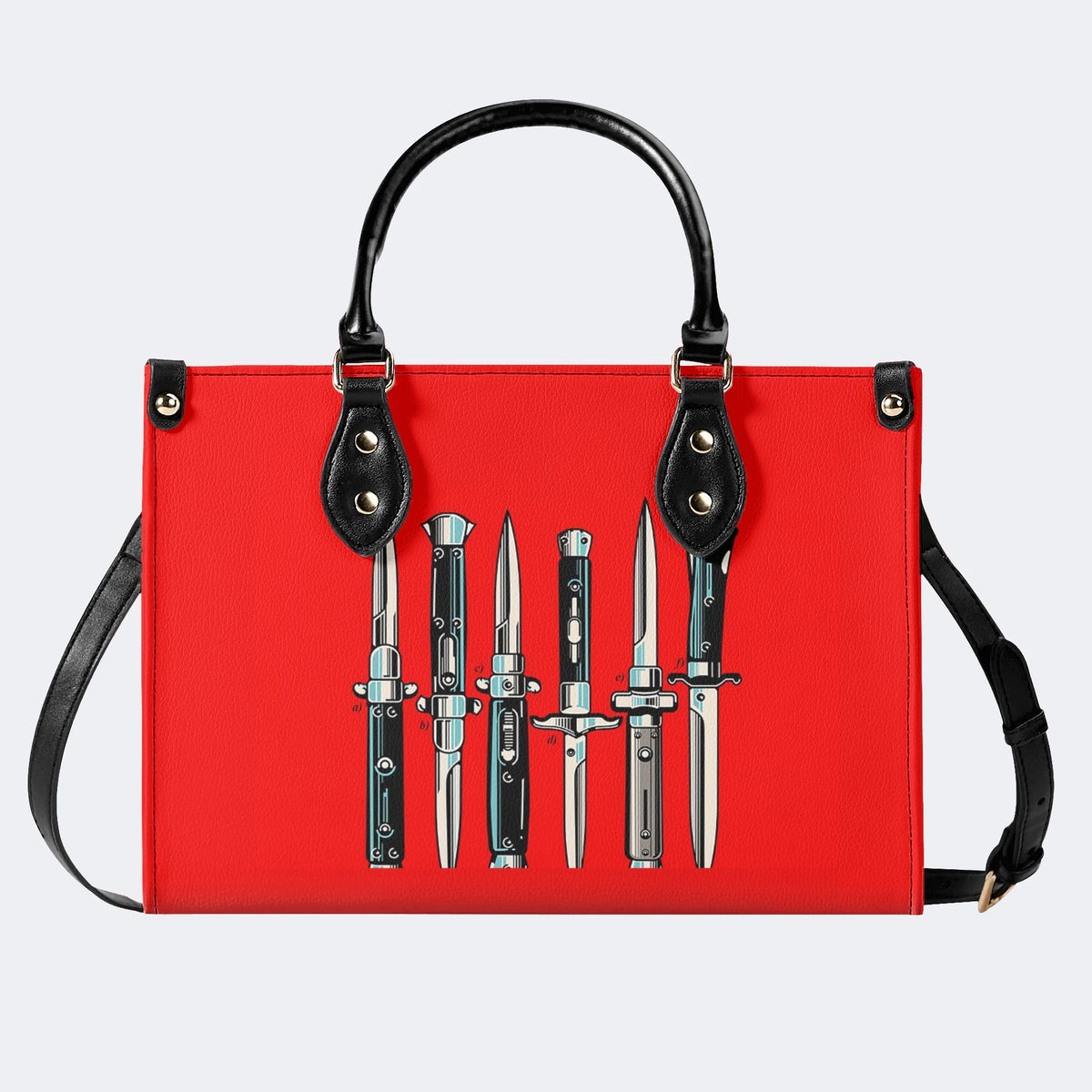 Weapons Print - Leather Handbag