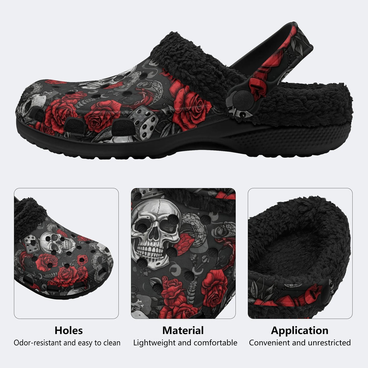 Gothic Rose Snake Skull‑Fur Lined Slippers Sandals