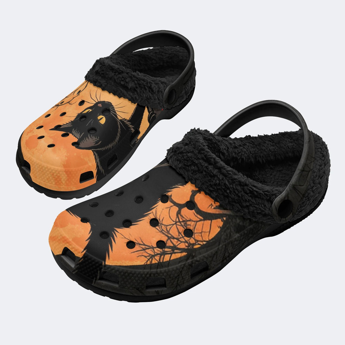 Midnight Cat - Fur Lined Slippers/Sandals