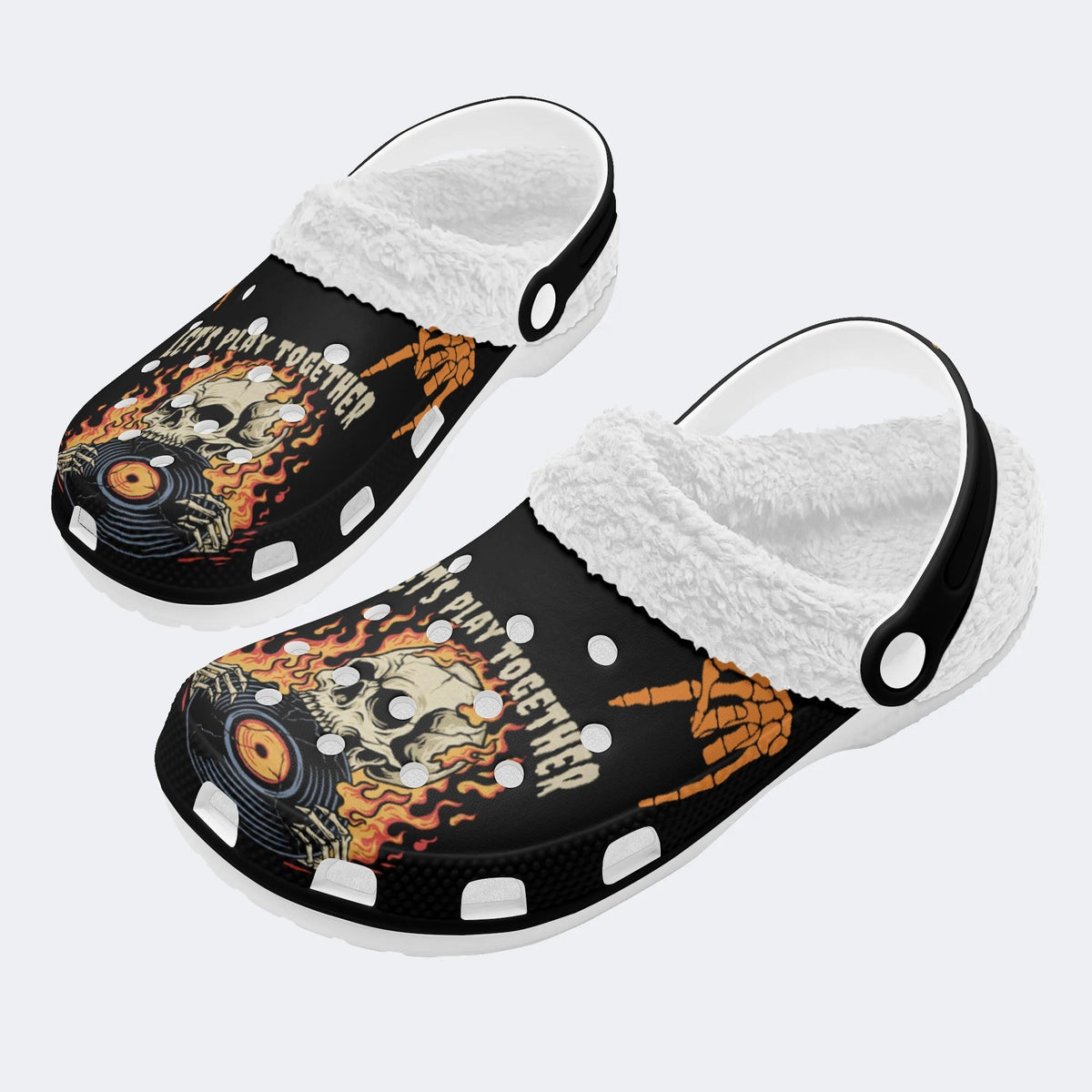 Skull&CD Print - Fur Lined Slippers/Sandals