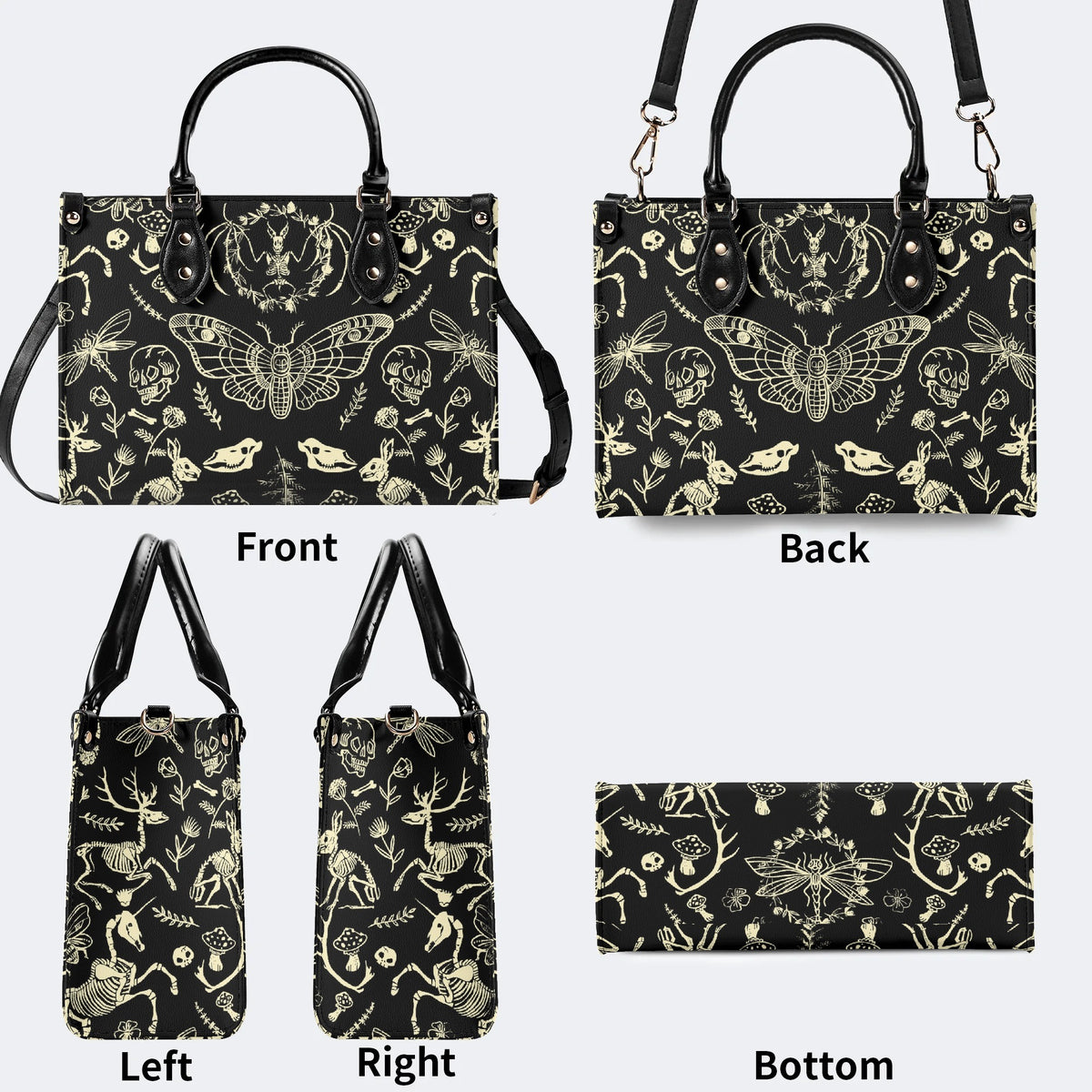 Dark Cottagecore Forest Animal Bones Print - Leather Handbag