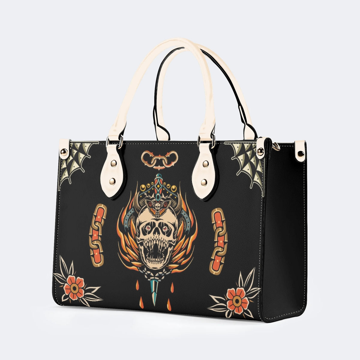 Death Moth&Skeleton Print - Leather Handbag