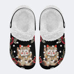 Lucky Cat Print - Fur Lined Slippers/Sandals