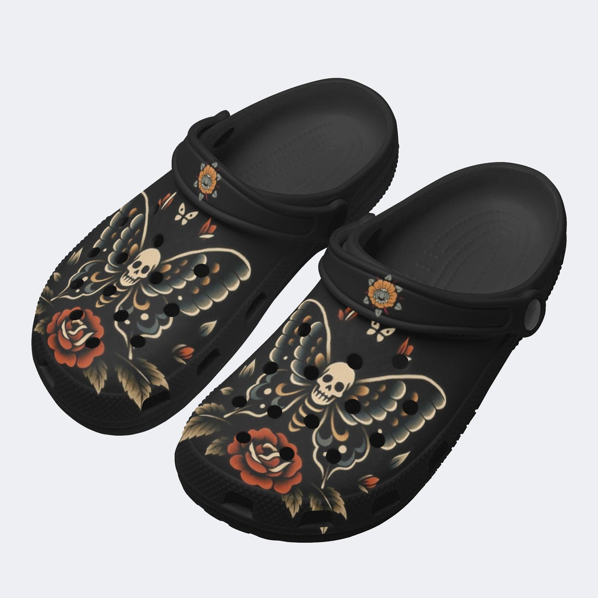 Skull And Moth Print - Slippers/Sandals