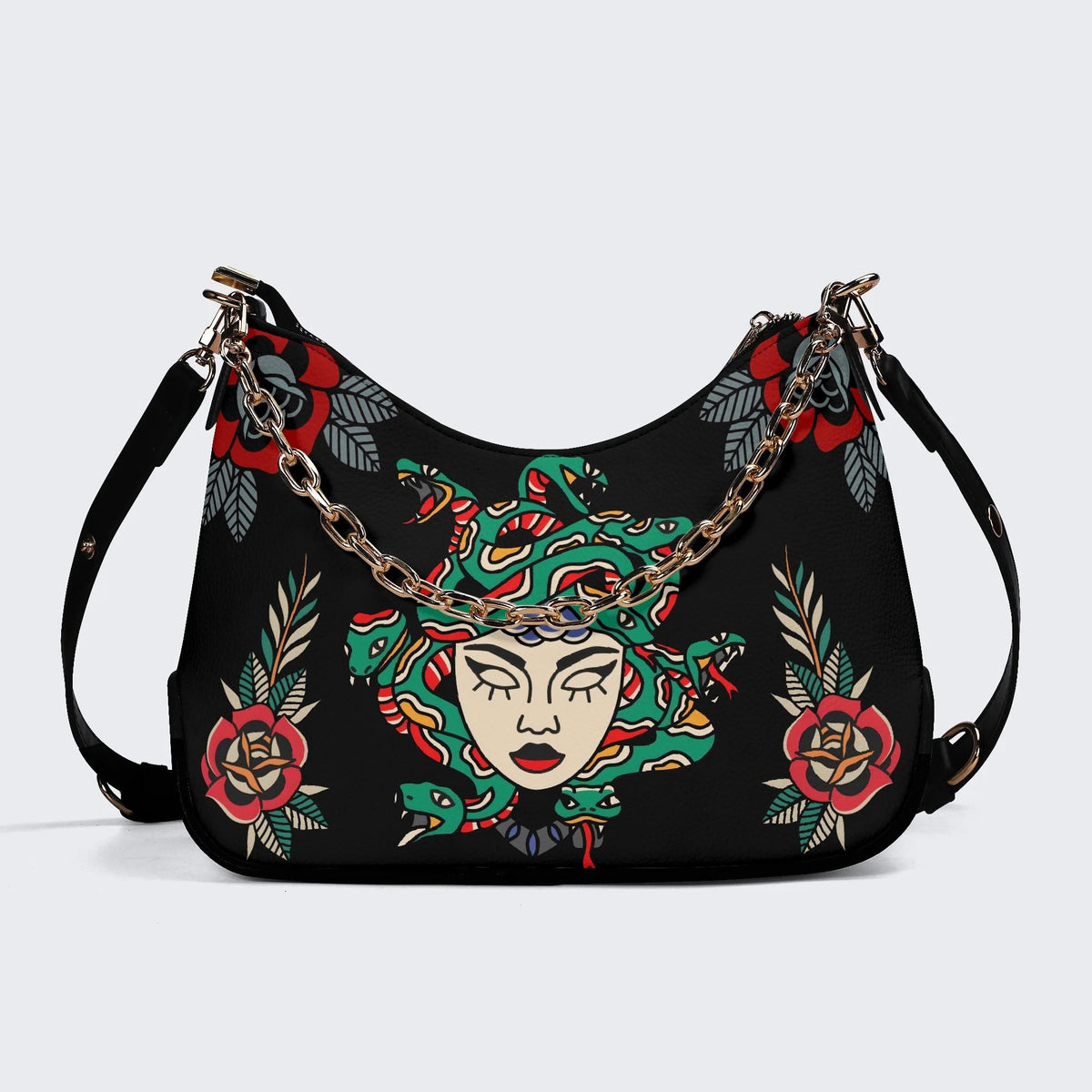 Medusa With Eyes Closed - Leather Crossbody Bag