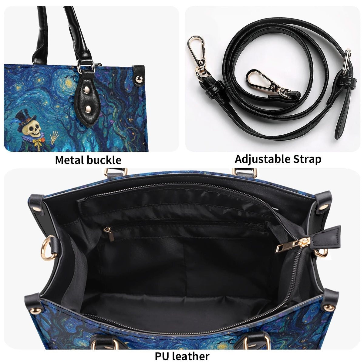 Skeleton Tombstone Print Handbag Factory Direct Sales