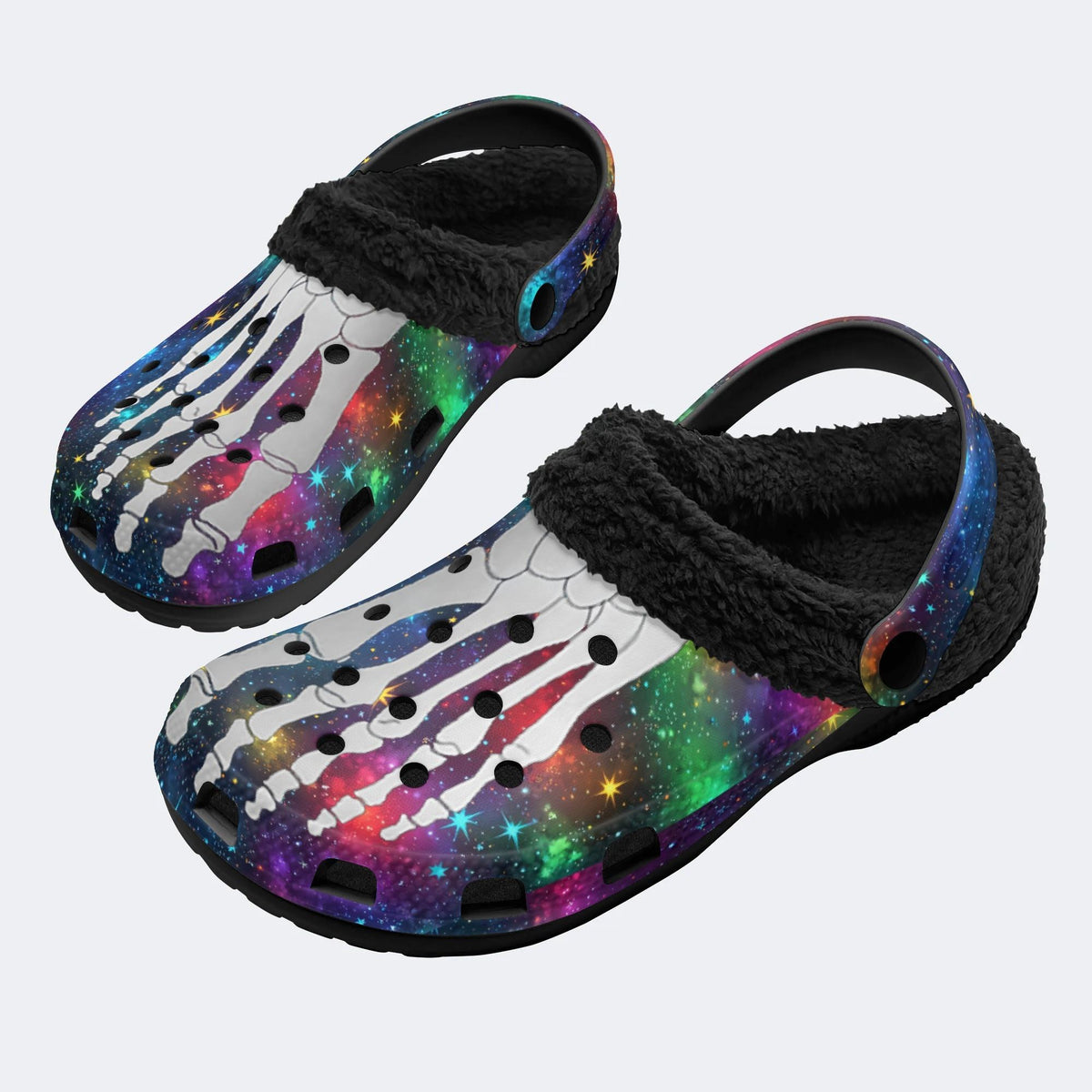 Cosmic Star Toe Bone Print - Fur Lined Slippers/Sandals