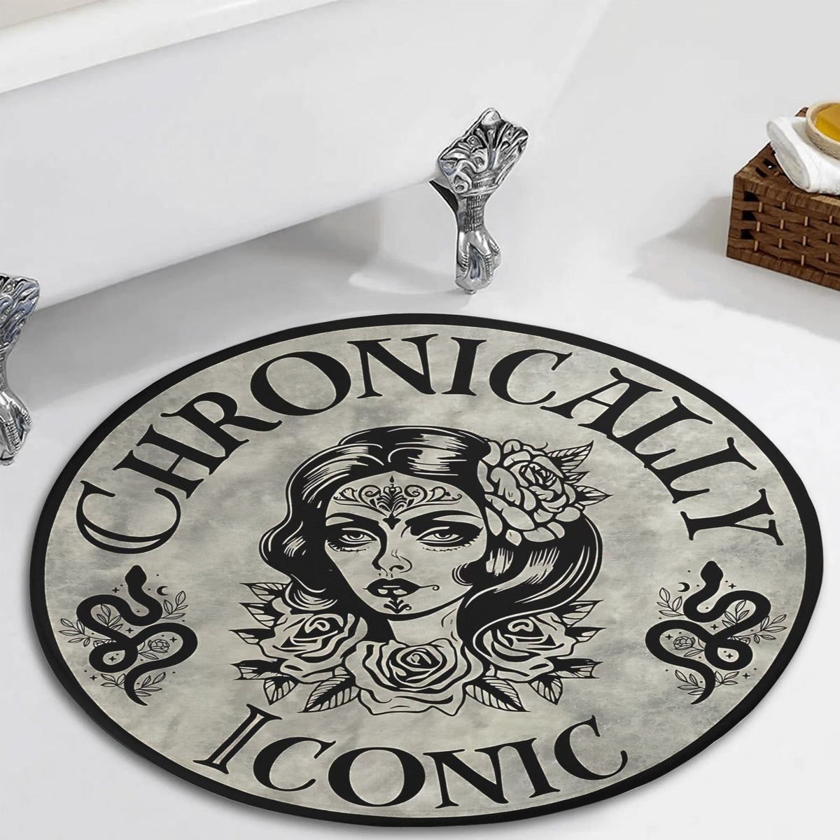 Retro Beauty And Snake Print - Floor Mat