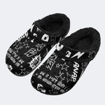 Black White Punk Text - Fur Lined Slippers/Sandals