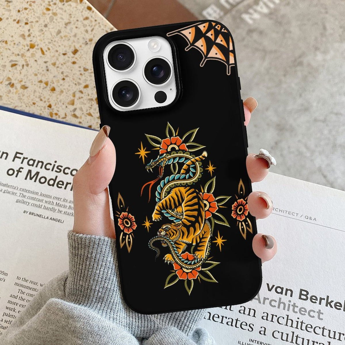 Vintage Snake And Tiger Print - Phone Case