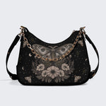 Retro Dark Moth Print - Leather Crossbody Bag