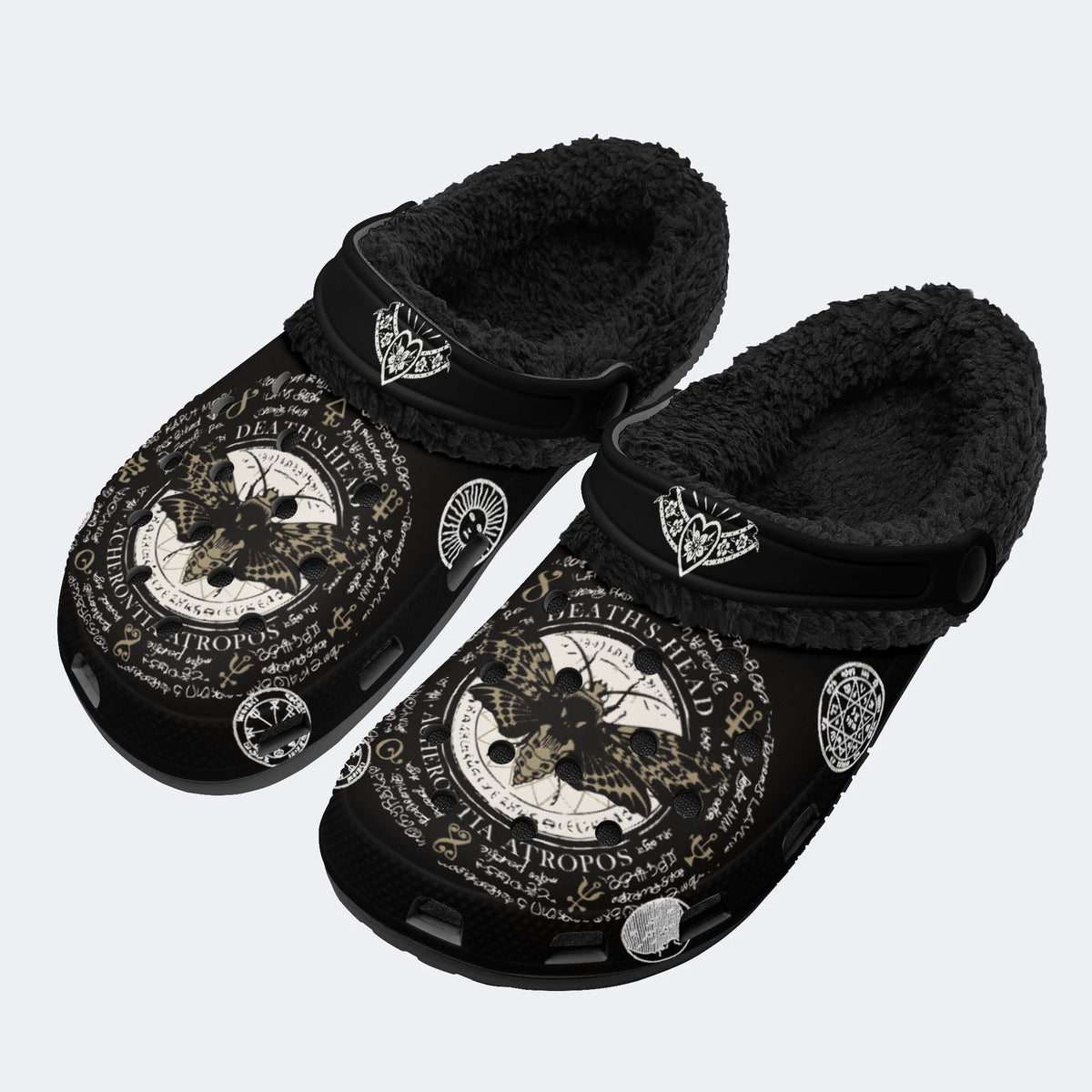 Mystical Moth Print - Fur Lined Slippers/Sandals