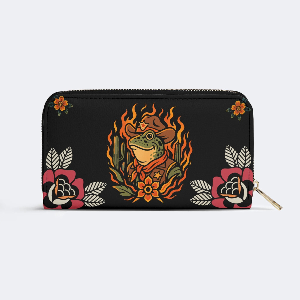 Flame Cowboy Frog Print - Leather Wallet