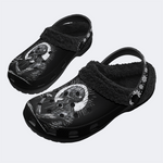 Skull Death Moth Print - Fur Lined Slippers/Sandals