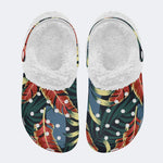 Unisex Leaves Print - Fur Lined Slippers/Sandals