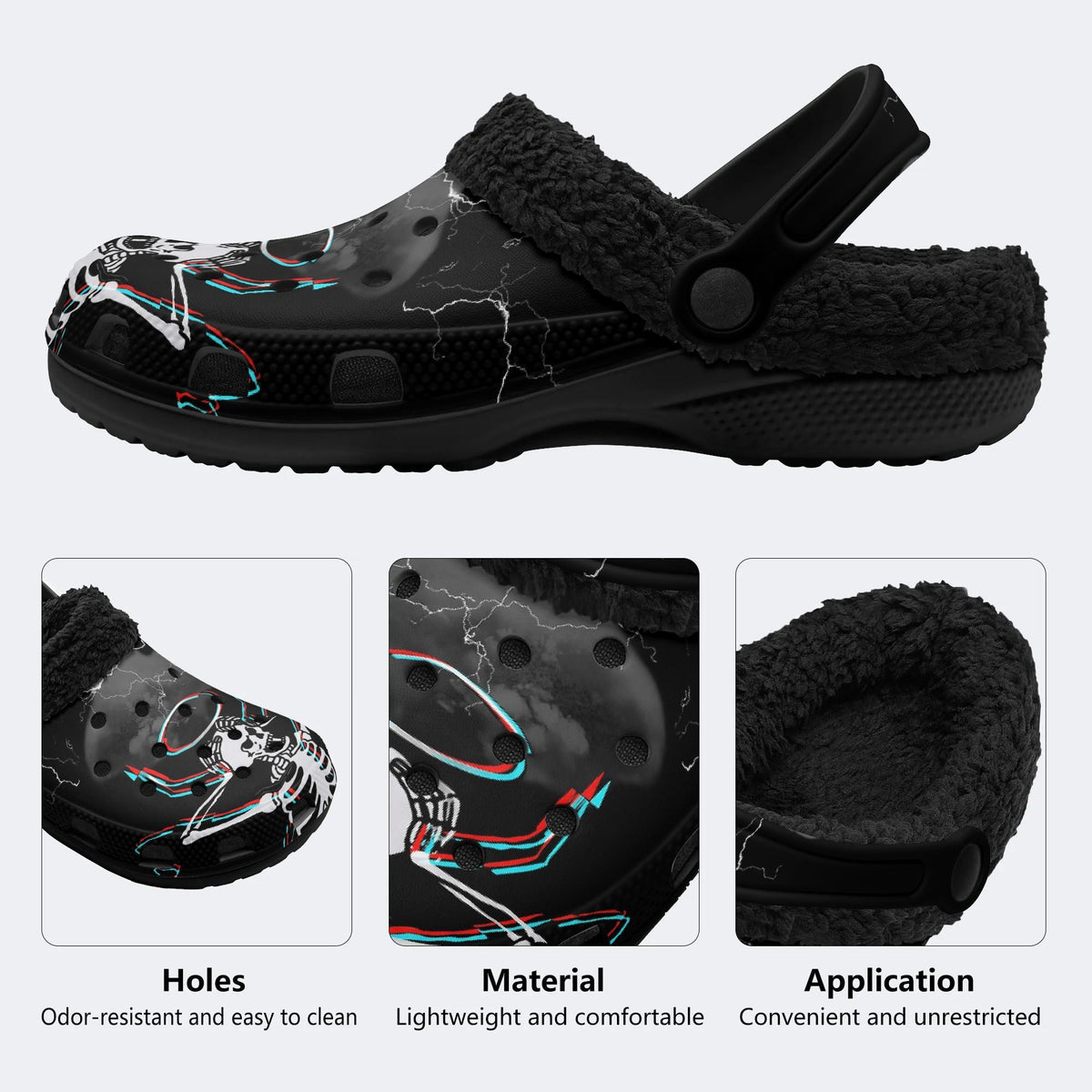 Gothic Lightning Skeleton - Fur Lined Slippers/Sandals