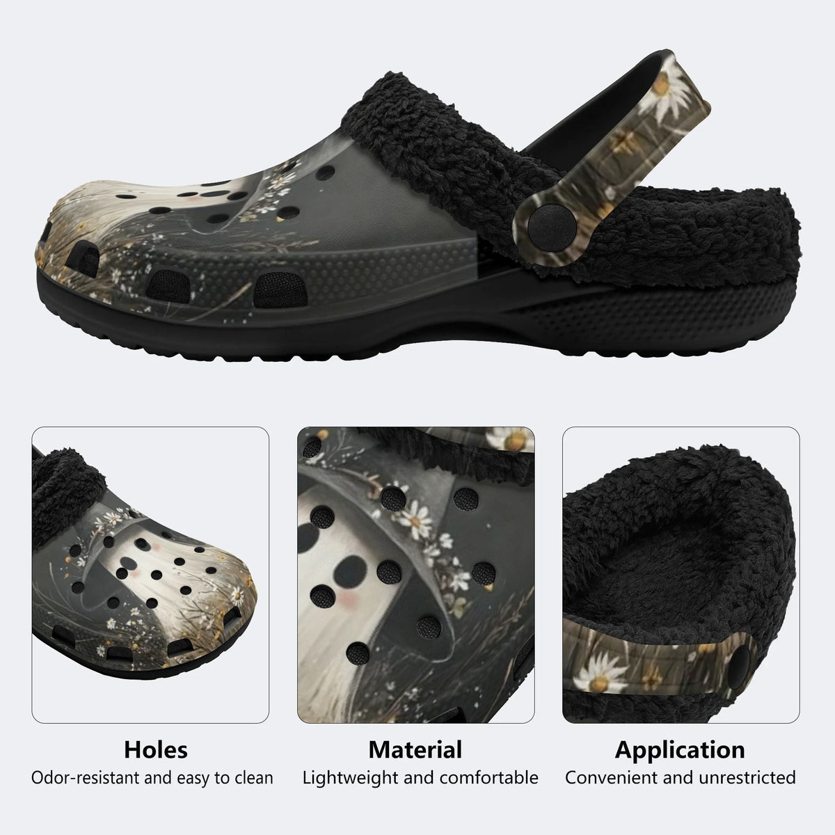 Gothic Ghost Daisy - Fur Lined Slippers/Sandals