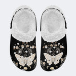 Vintage Floral Moth Print - Fur Lined Slippers/Sandals
