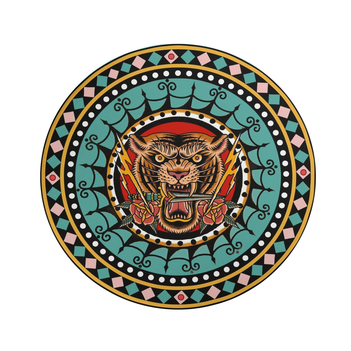 Vintage Tiger And Sword Print - Floor Mat