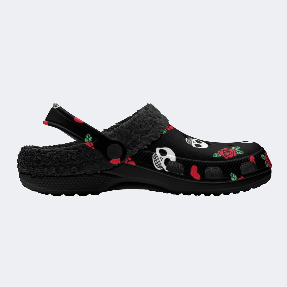 Dark Rose Skull Hearts - Fur Lined Slippers/Sandals