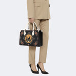 Vintage Cat And Moon Print - Leather Handbag