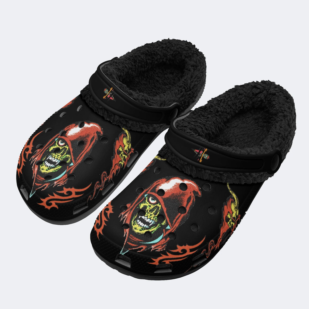 Horror Devil Print - Fur Lined Slippers/Sandals