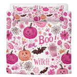 Pink Halloween Boo Print - Three Piece Bedding Set