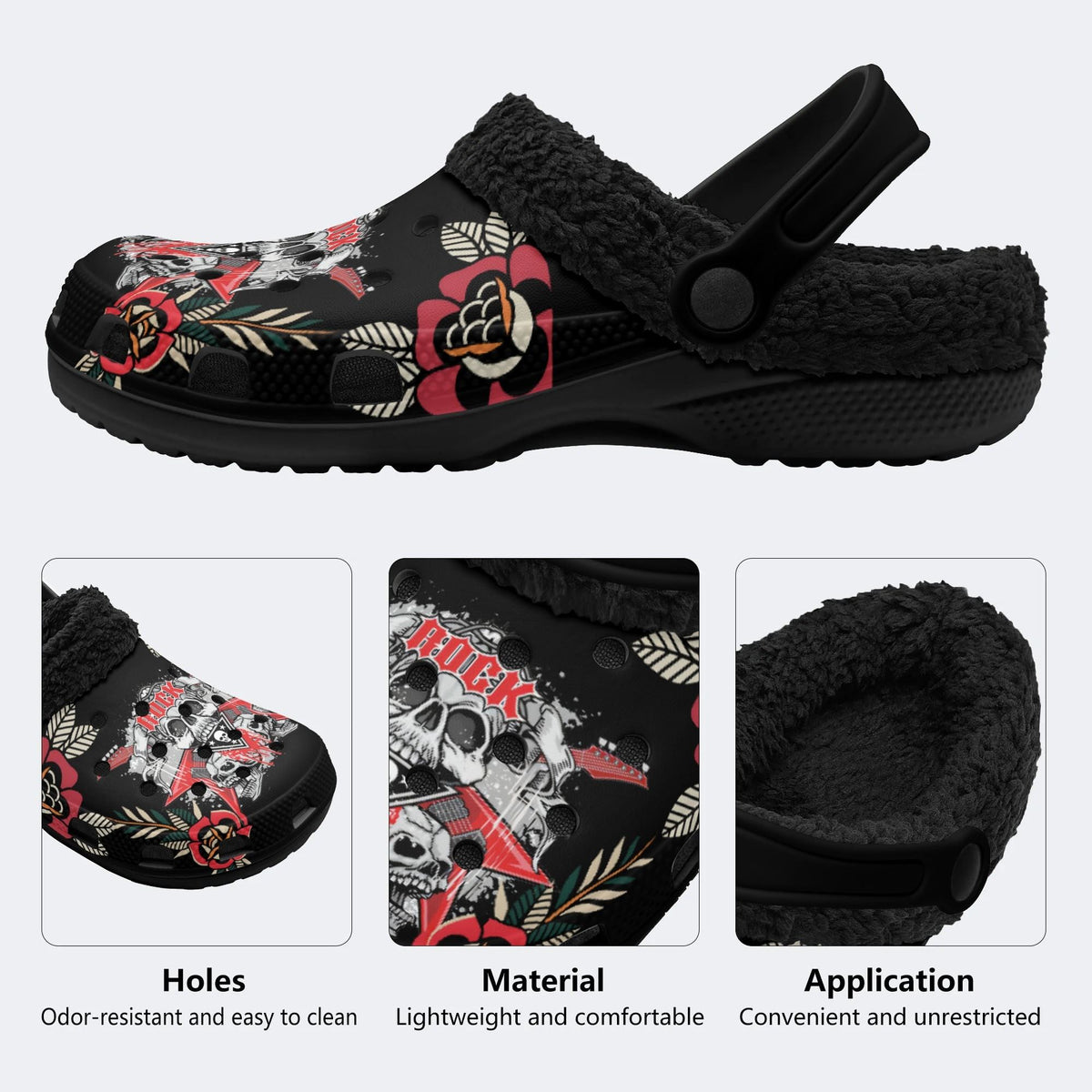 Rock Music Skull Art Print - Fur Lined Slippers/Sandals