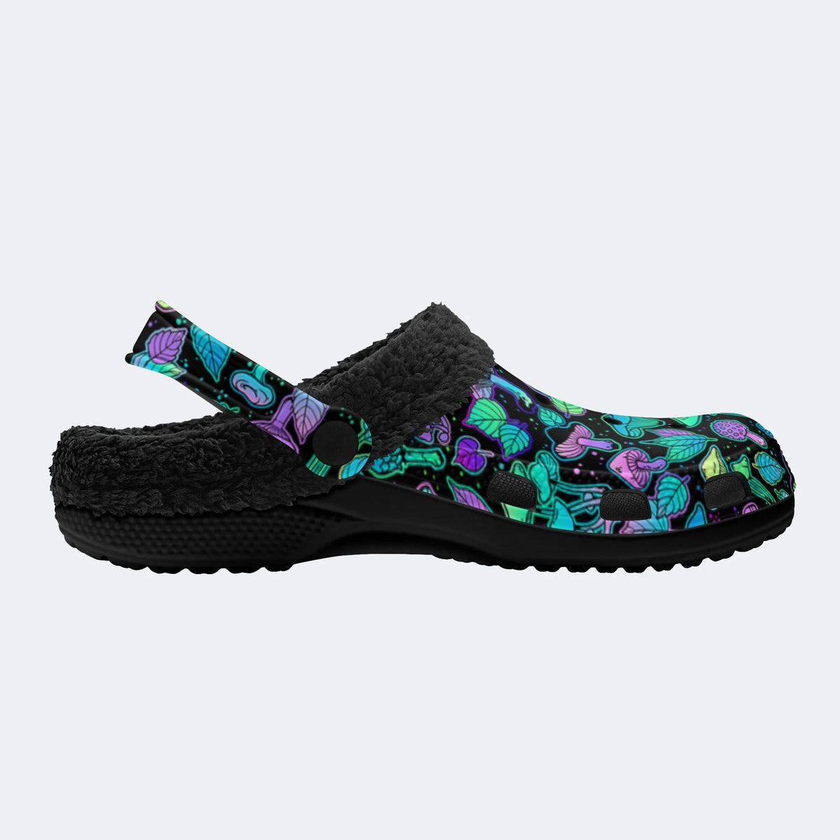 Bright Mushrooms&Plant Leaves Print- Fur Lined Slippers/Sandals