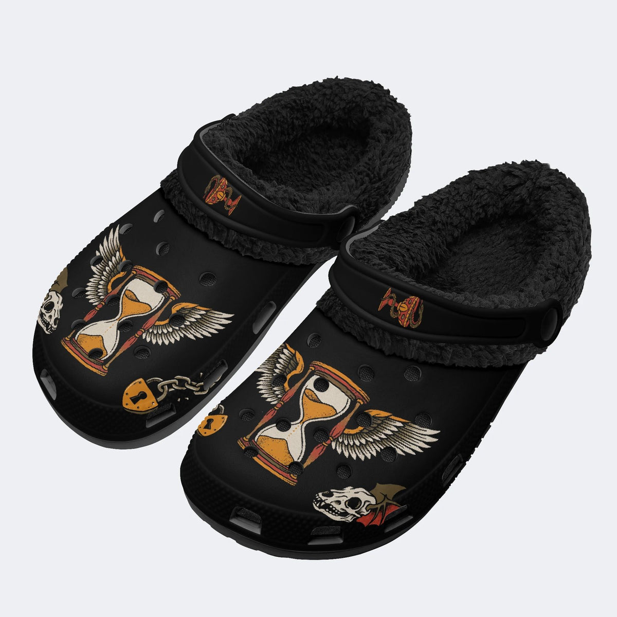 Winged Hourglass Skull - Fur Lined Slippers/Sandals