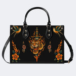 Old School Flame Tiger Print - Leather Handbag