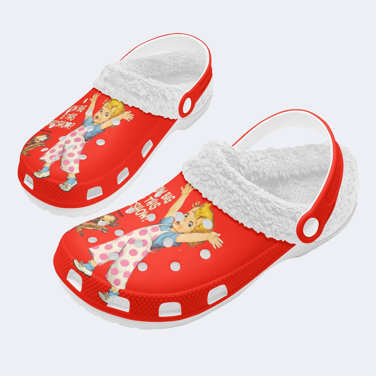 Retro Funny Art Print - Fur Lined Slippers/Sandals