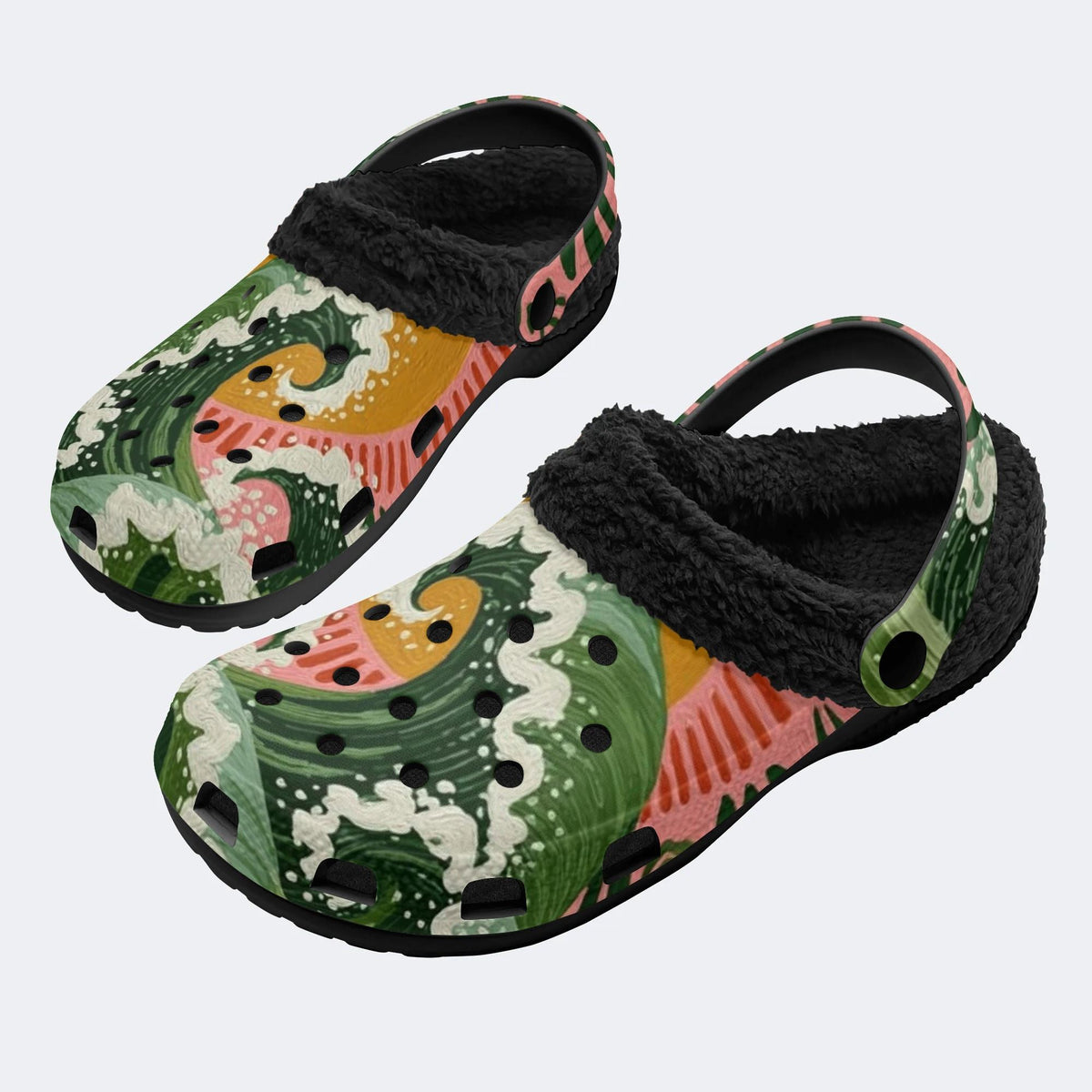 Boho Surf Wave - Fur Lined Slippers/Sandals