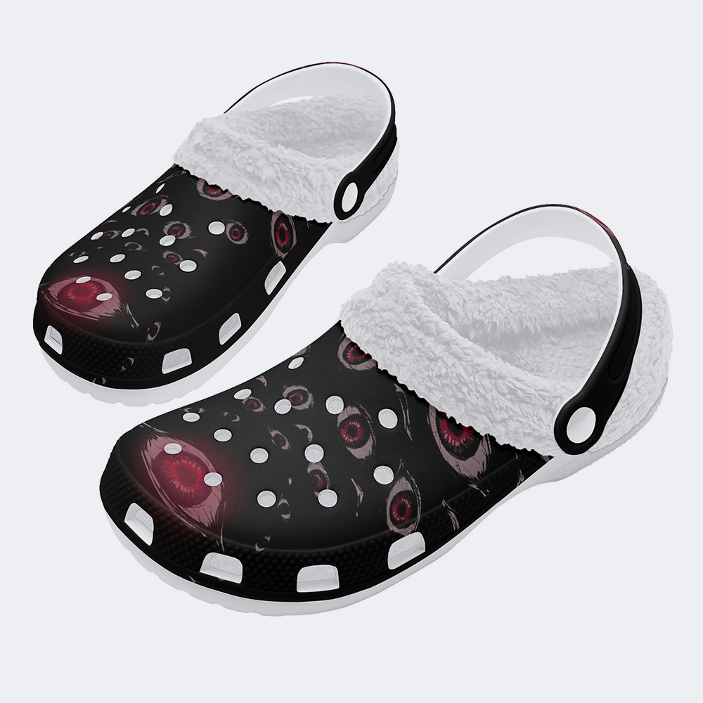 Unisex Evil Eyes Print - Fur Lined Slippers