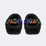 Psychedelic Colors Mushrooms Print - Fur Lined Slippers/Sandals