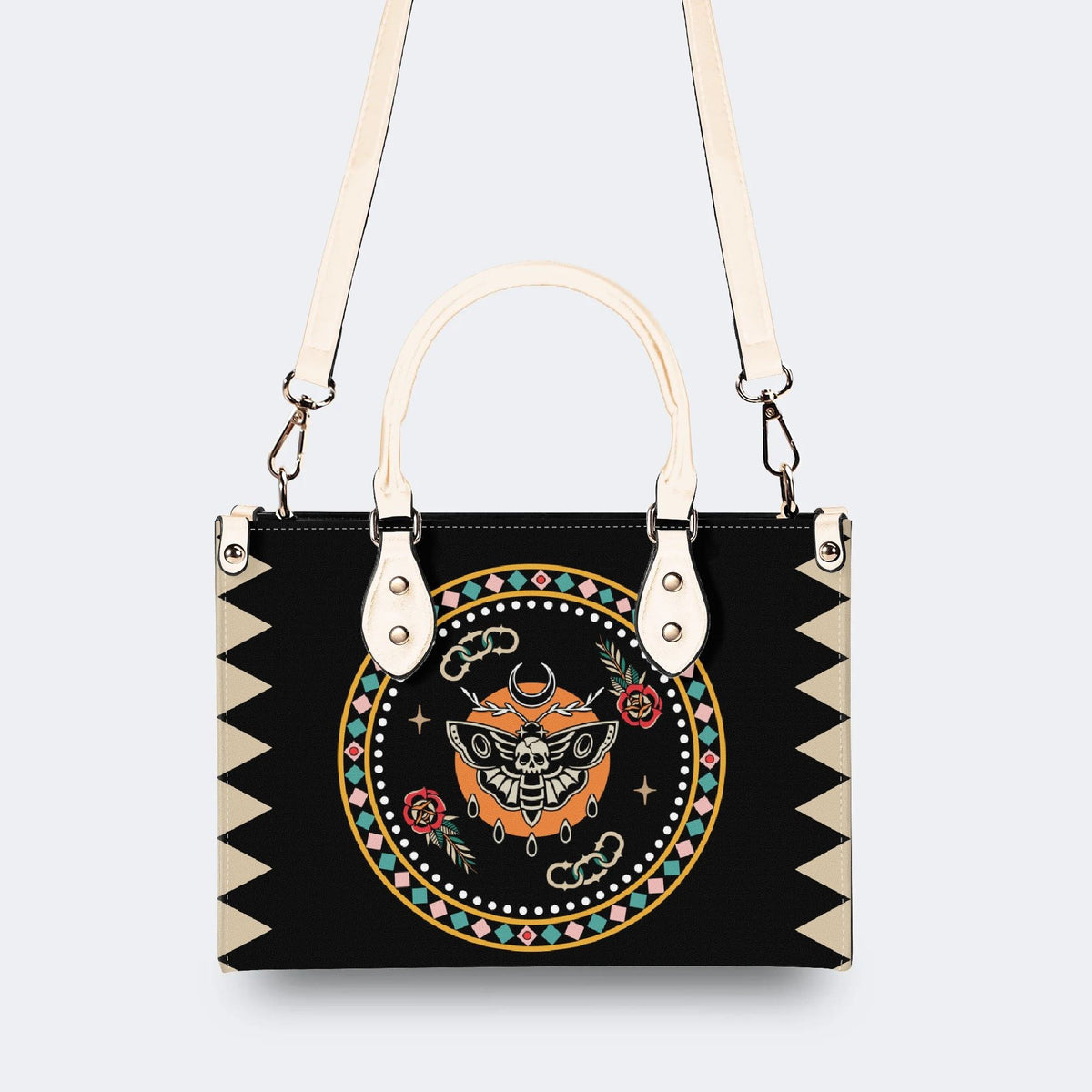 Death Moth Vintage Print - Leather Handbag