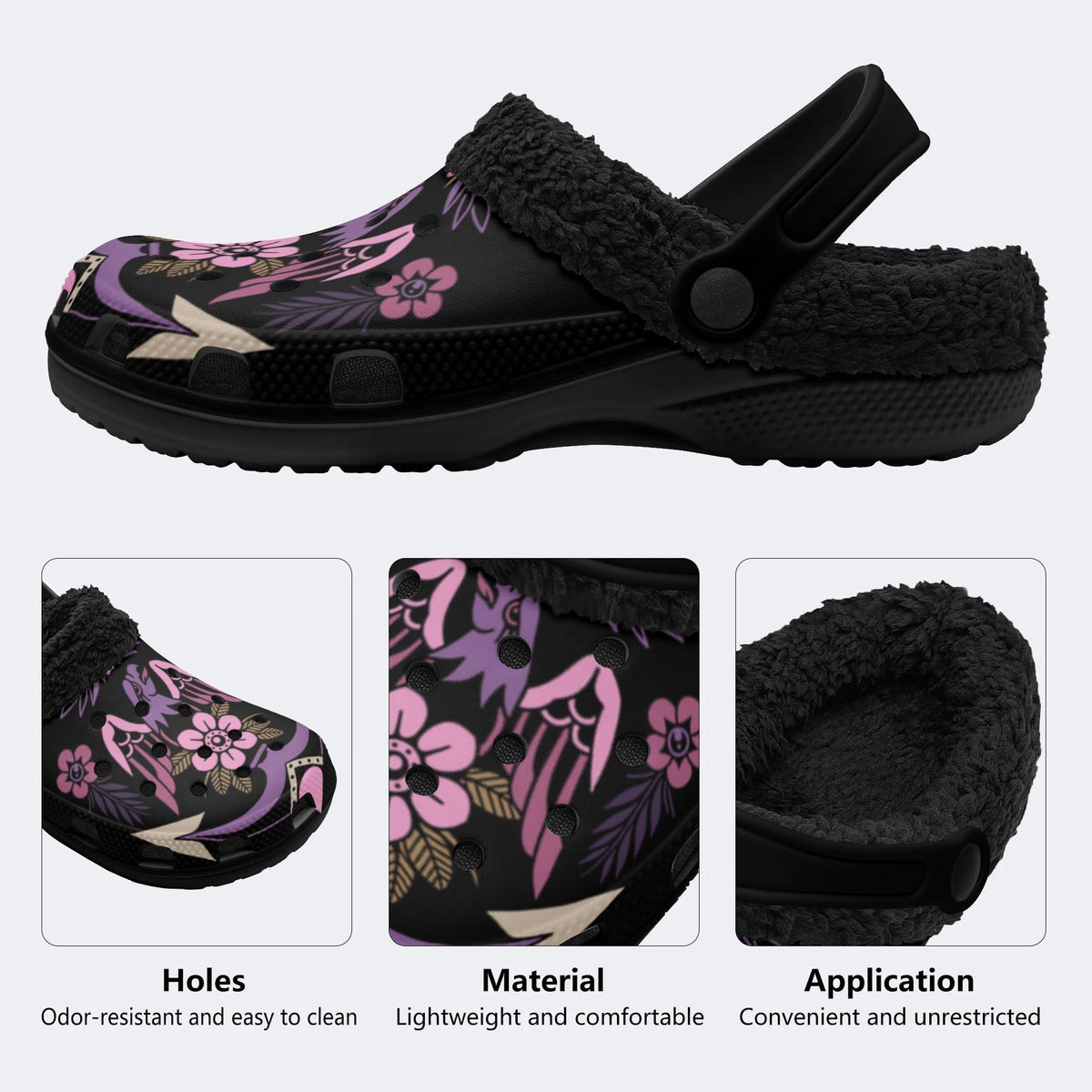 Flower&Eagle Art Print - Fur Lined Slippers/Sandals