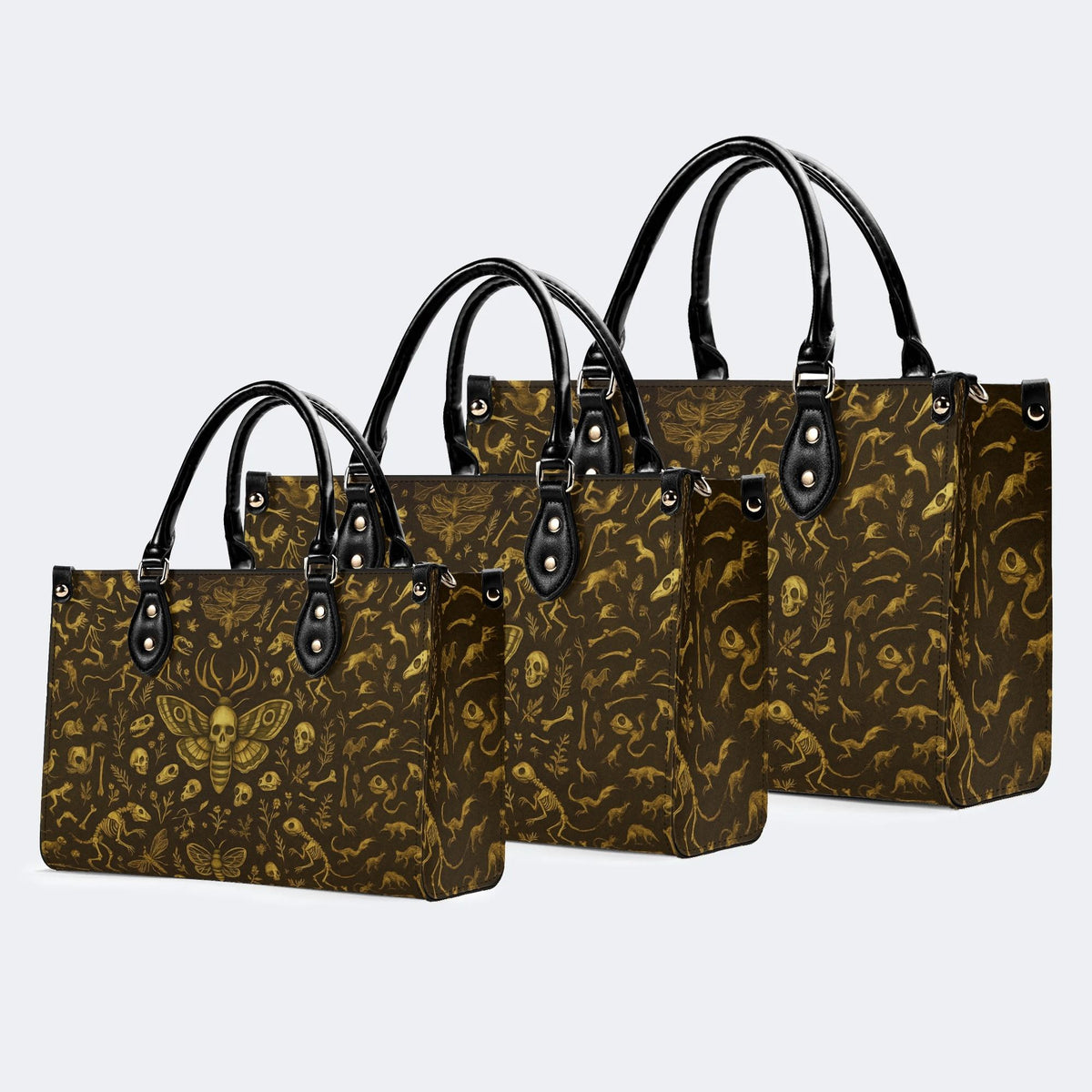 Death Moth And Animal Skeleton - Leather Handbag